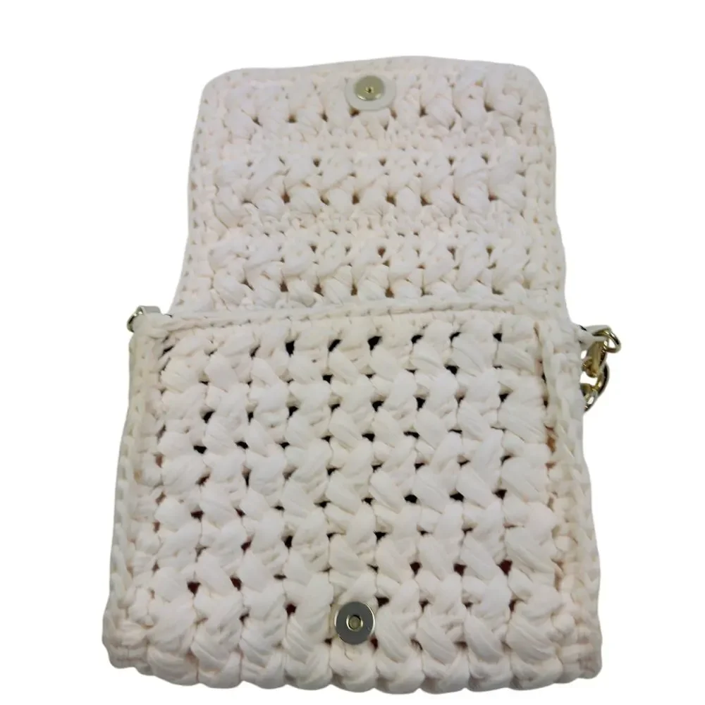 Zara Boho Hippie Earthy Natural Textured Crochet Woven Cream Cross Body Bag